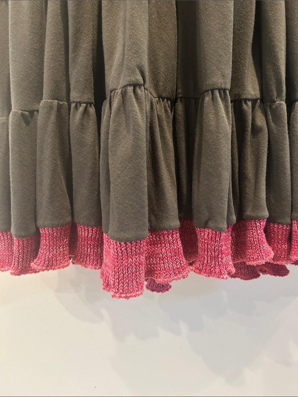 Olive Graphic Tiered Maxi Dress with Pink Trim - Picture 6 of 12